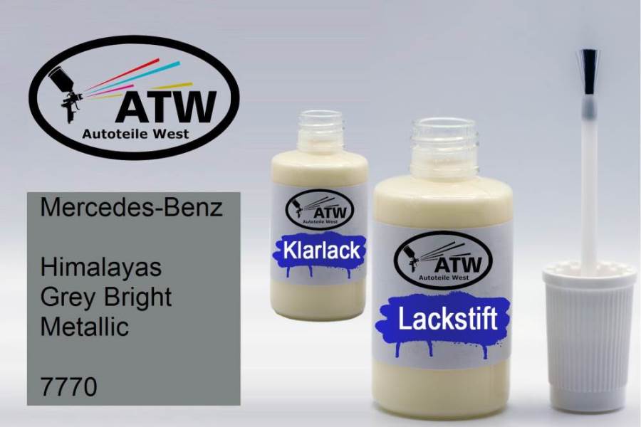 Mercedes-Benz, Himalayas Grey Bright Metallic, 7770: 20ml Lackstift + 20ml Klarlack - Set, von ATW Autoteile West.